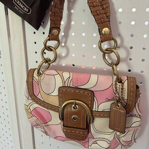 Pink Fabric Coach Signature Logo Small Shoulder Bag